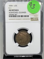 1834 1/2 C AU DETAILS NGC GRADED COIN