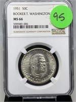 1951 MS66 NGC GRADED SILVER BOOKER T COMM HALF