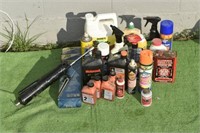 Grease Gun & Box of Various Chemicals