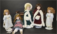 Lot of 5 Heritage Collection Dolls w/Wooden Crib