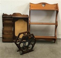 Wooden Wall Shelf, Organizer and Wood & Metal Wine