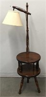 Two Tier Wooden Lamp Table with Adjustable Arm