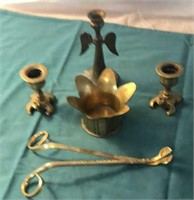 Assorted Lot of Brass Candle Holders And Snipper