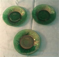 (3) 4 1/4" Tiara Green Sandwich Glass Mini Saucers