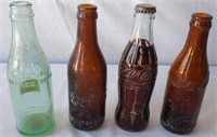 Lot of 4 Coca-Cola Bottles-Amber and Green