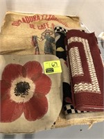 THROW RUGS, BURLAP TYPE COFFEE BAGS