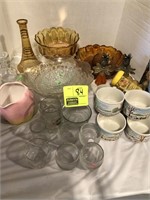 GLASS BOWLS, MUGS, CANDLEHOLDERS