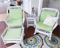 White, wicker porch rocker & chair, ottoman &
