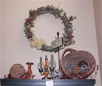 Lg wreath appr 34" d & all on top of hutch