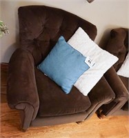 Brown, comfy chair 40" w + pillows