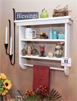 Shelf 23" t x 24" w x 8" d & contents & candles