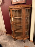 Oak Curio Cabinet, Old, Half Moon, curved glass