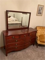 Cherry Wood Dresser w/9 drawers & mirror
