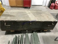 Large army wood box w/ hinged lid, 28x64x14" tall