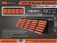 10FT Heavy Duty 30 Drawer Work Bench Orange