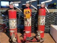 Lot (3) Fire Extinguishers and (2) Holders