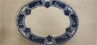 Antique Flow Blue Corinth Opaque English Platter