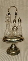 Silverplated Server  with Etched Condiment Bottles