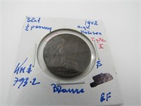 1902 Britain 1/2 Penny, EF, High Horizon