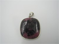 Rhodocrocite with Ruby and Silver Pendant