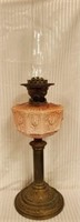 Antique Pink Glass Globe Brass Base Kerosene Lamp
