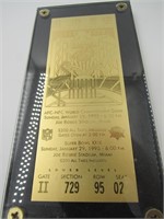 NFL Collectible, Gold Superbowl 75 Ticket Replica