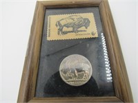 1913-1938 Buffalo Nickel, 6 Cent Stamp Framed