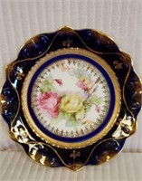 Antique  German Floral Painted Decorative Plate