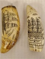 Reproduction Scrimshaw Horns with Carvings