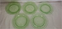 Set of 5 Beautiful Green Depression Glass Plates