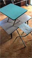 2 tables and folding stool