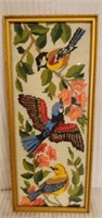 Framed Bird Floral Cross Stitch Picture