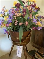 Wooden Bucket Stand with Flowers, misc