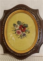 Wooden Framed Floral Cross Stitch Picture