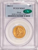 $5 1861-C PCGS MS63 CAC