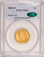 $5 1861-D PCGS MS63 CAC