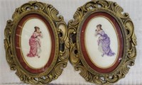 Pair of Framed Victorian Ladies Cross Stitch Pics