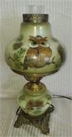 Gorgeous Handpainted Green Owl Globe Lamp
