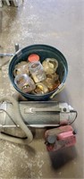 Electrolox sweeper, glass jars and gas can