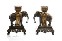 PAIR OF FRENCH TWO-TONED BRONZE FIGURAL CHENETS