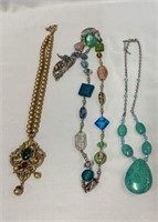 3 Necklaces-Designer-Turquoise Like - Glass Bead
