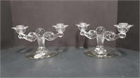 PAIR OF VINTAGE GLASS DOUBLE CANDLESTICKS