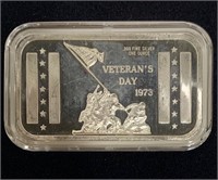 .999 1oz Silver Veteran's Day 1973 Ingot