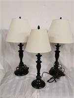 Three Brushed Bronze Table Lamps w/Shades