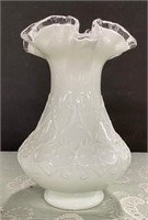 Fenton Ruffle Edge Milk Glass Vase