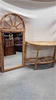 BAMBOO HALF ROUND TABLE WITH MIRROR