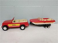 Vintage Tonka Jeep and Boat with Trailer