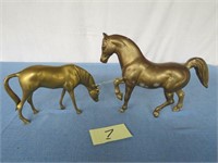 2 brass horses, 5 1/2" & 8" (heavy)