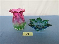 multi colour ashtray & 7 1/2" coloured vase