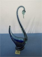hand blown art glass blue swan, 18"h